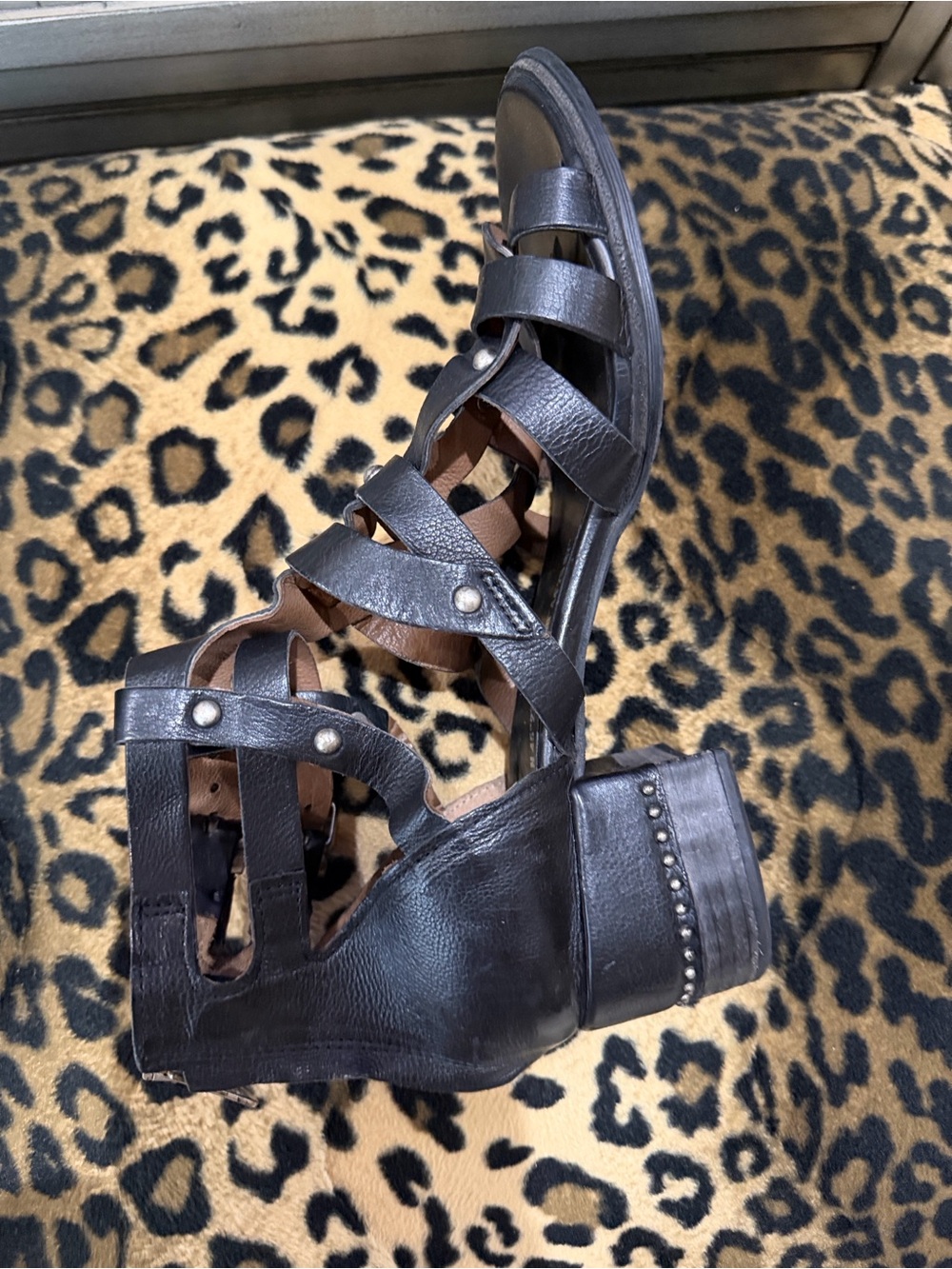 A.S.98 Black Studded Leather Gladiator Sandals